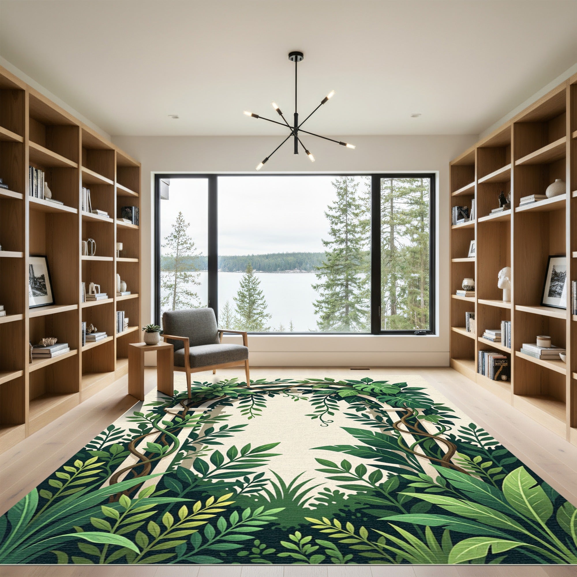 Lush Green Tropical Foliage Arch Rug