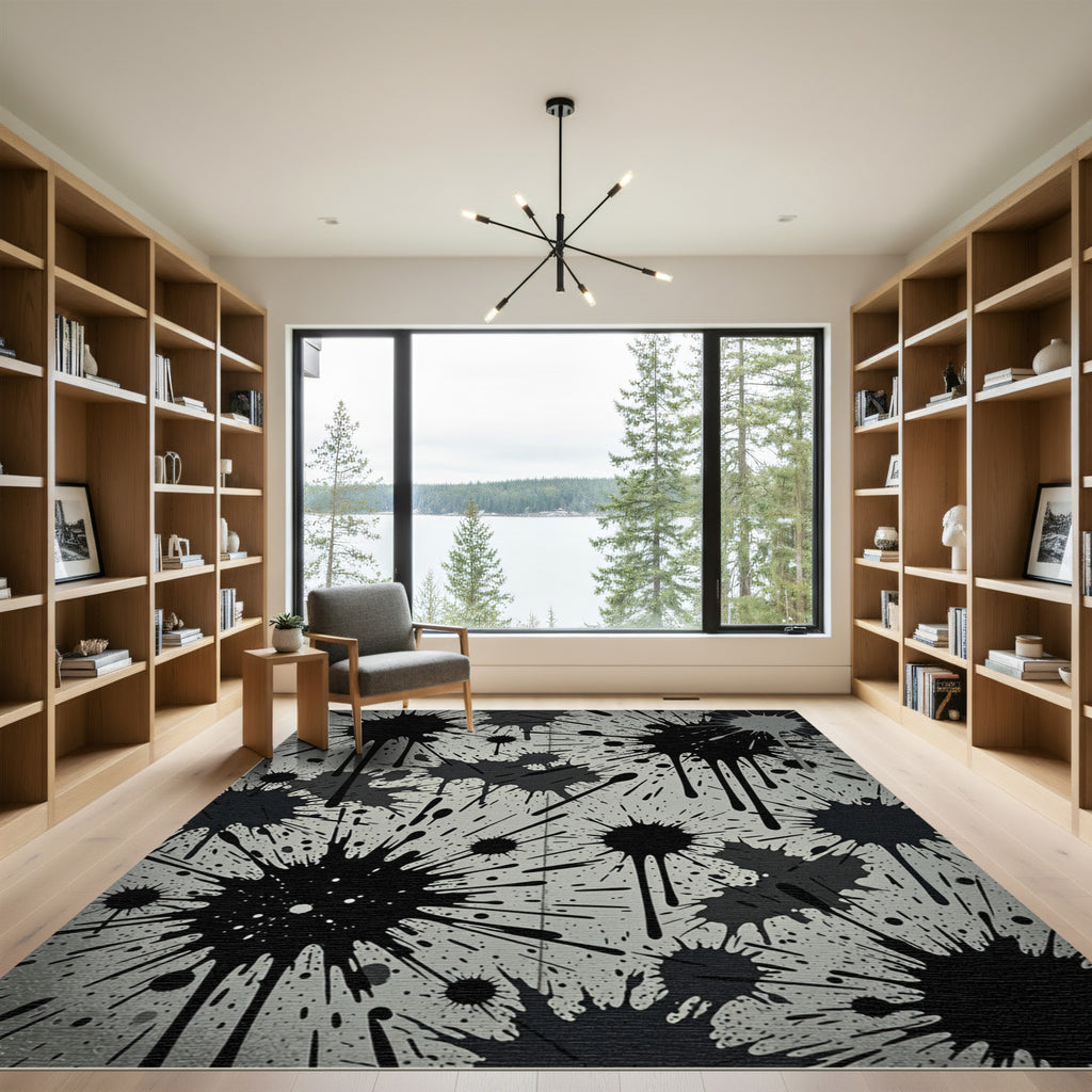 Black Splatter Grunge Abstract Rug