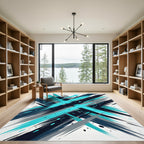 Deep Blue Teal Jagged Lines Rug