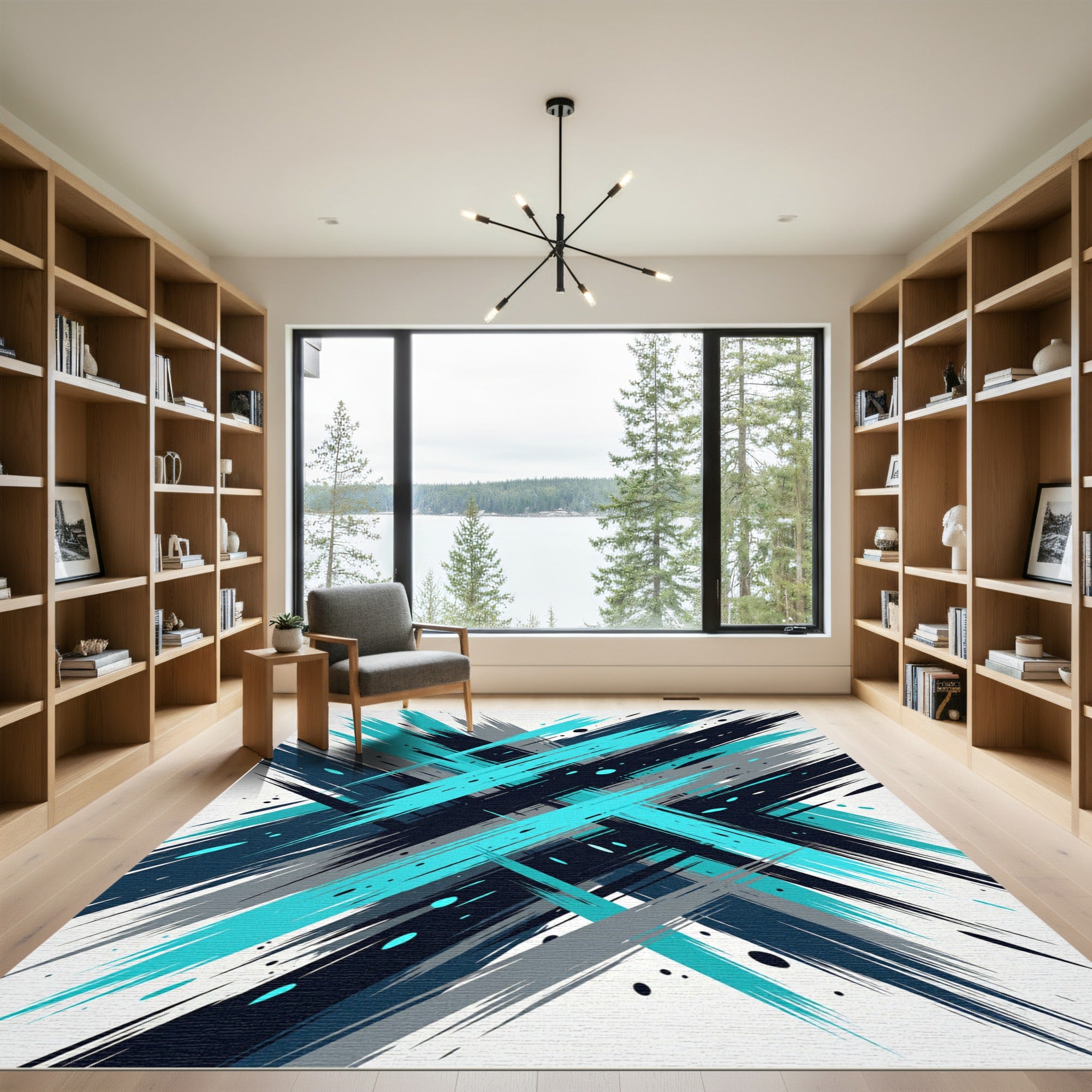 Deep Blue Teal Jagged Lines Rug