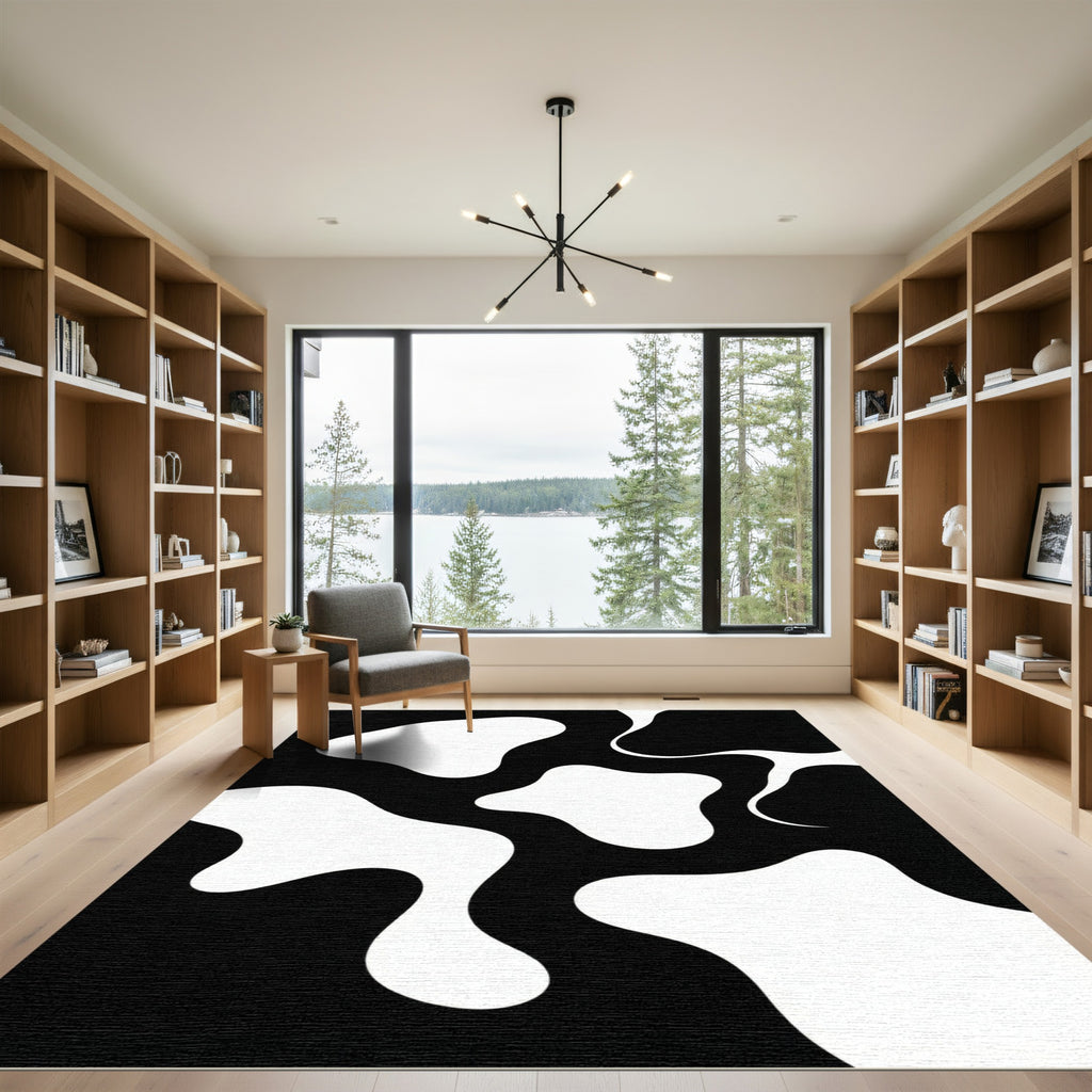 Bold Abstract Monochrome Organic Flow Rug