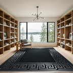 Gray Geometric Greek Key Border Rug