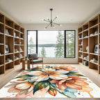 Watercolor Floral Sprig Peach and White Rug