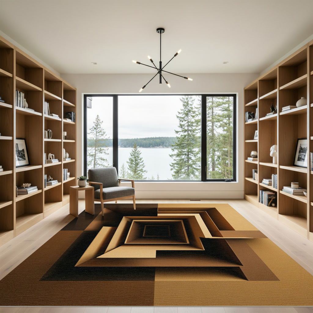 Deep Brown Geometric Tunnel Maze Rug
