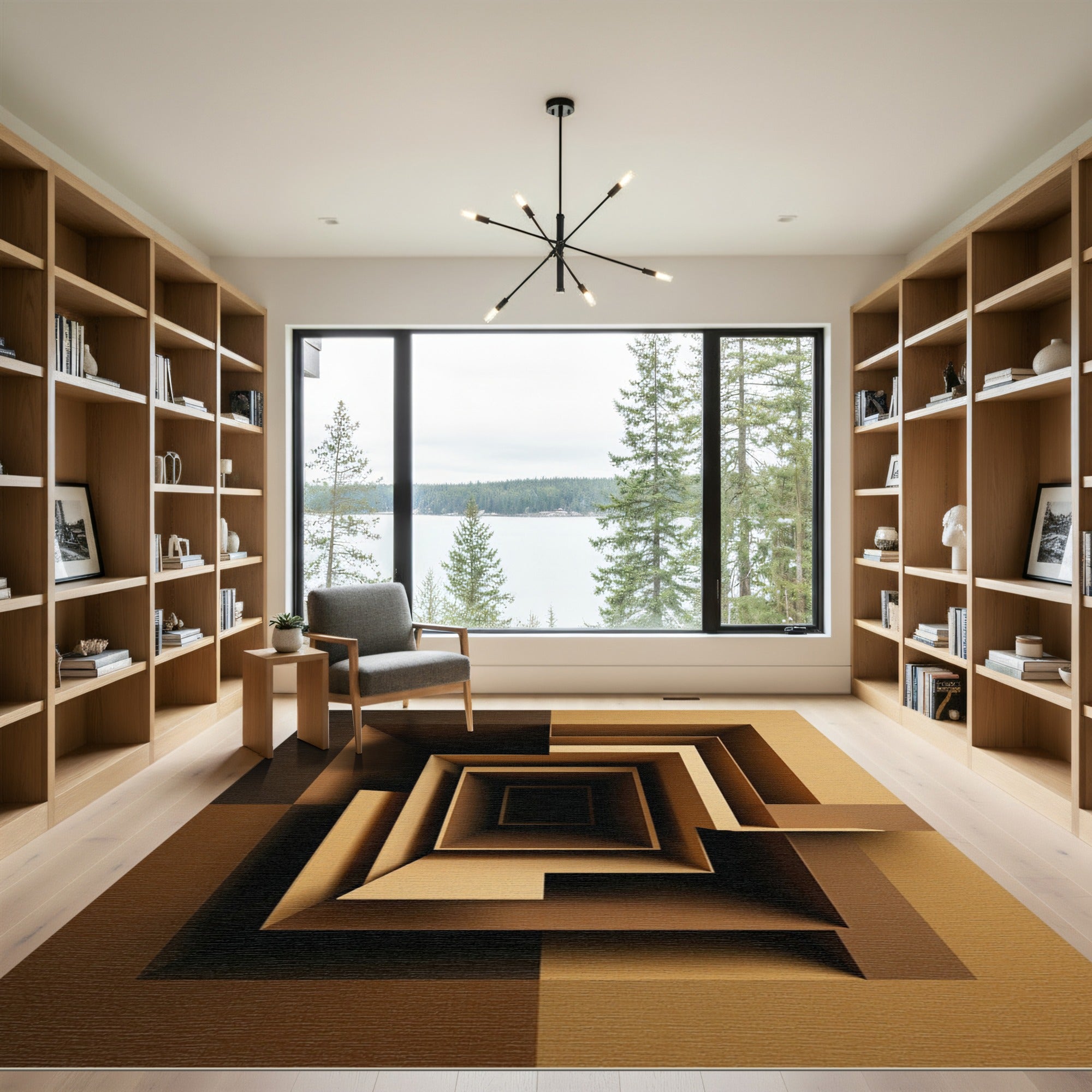 Deep Brown Geometric Tunnel Maze Rug