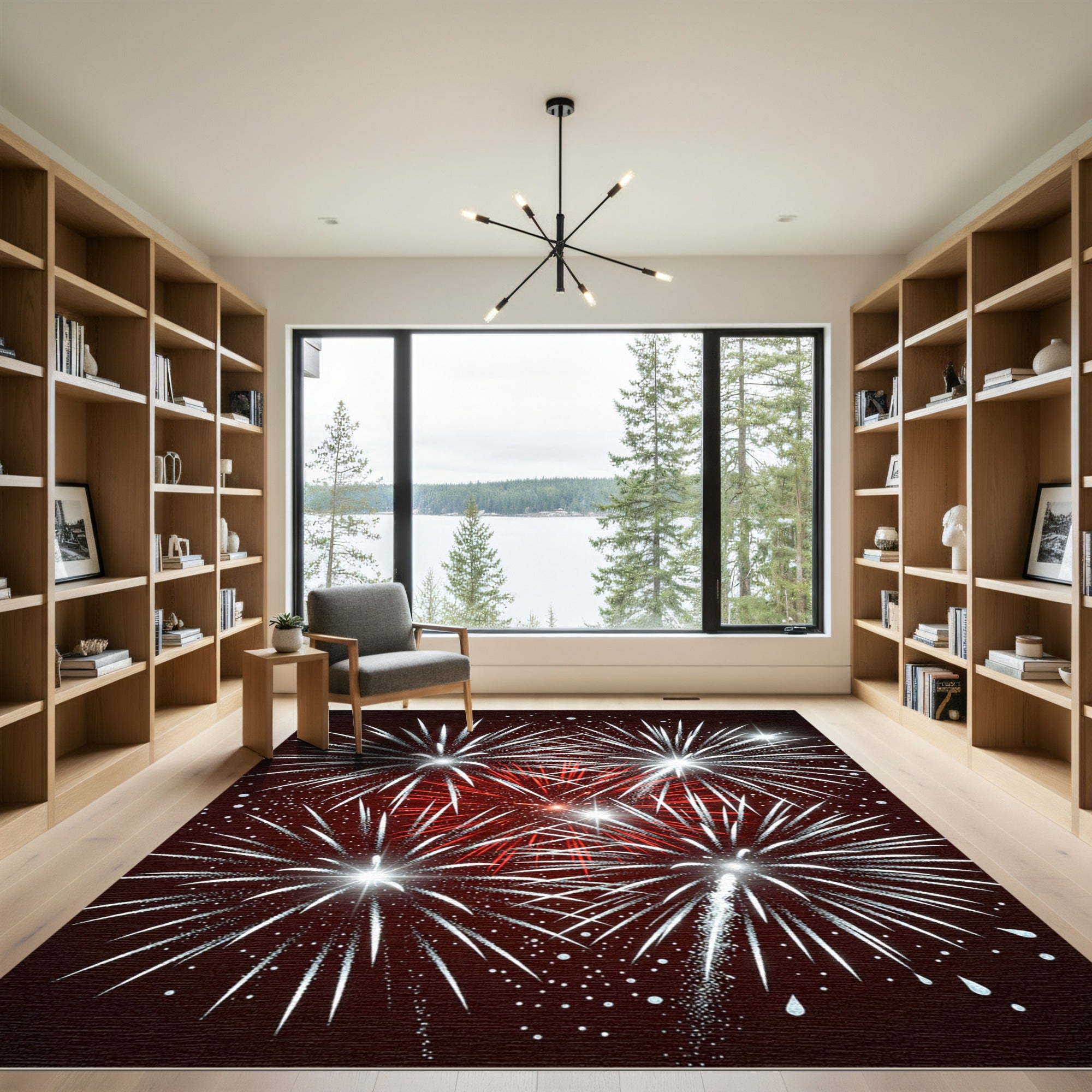 Red White Burst Celebration Fireworks Rug