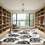 Whimsical Gray Mouse Field Illustration Rug