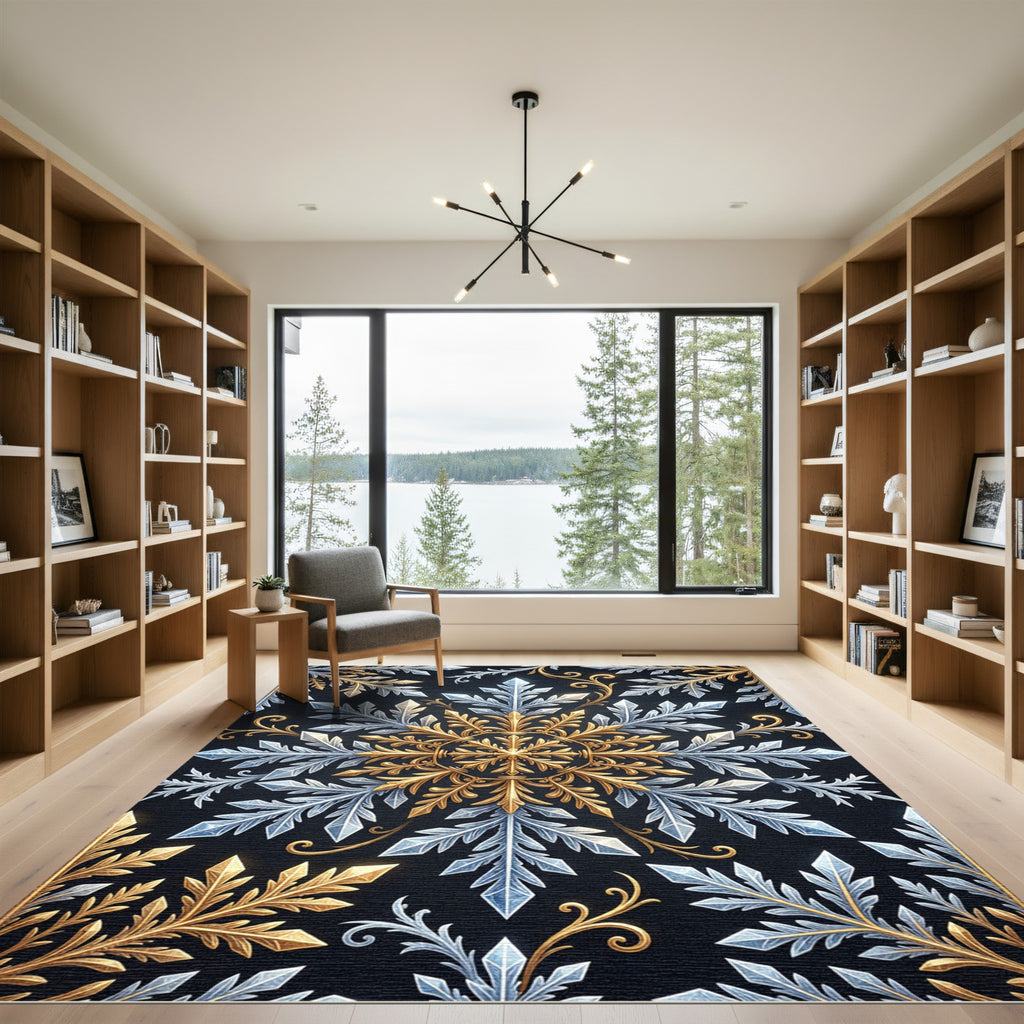 Golden Ice Snowflake Luxury Royal Medallion Rug