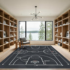Minimalist Graphite Basketball Court Line Art Rug