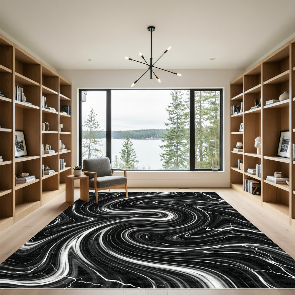 Monochromatic Fluid Swirl Lightning Rug