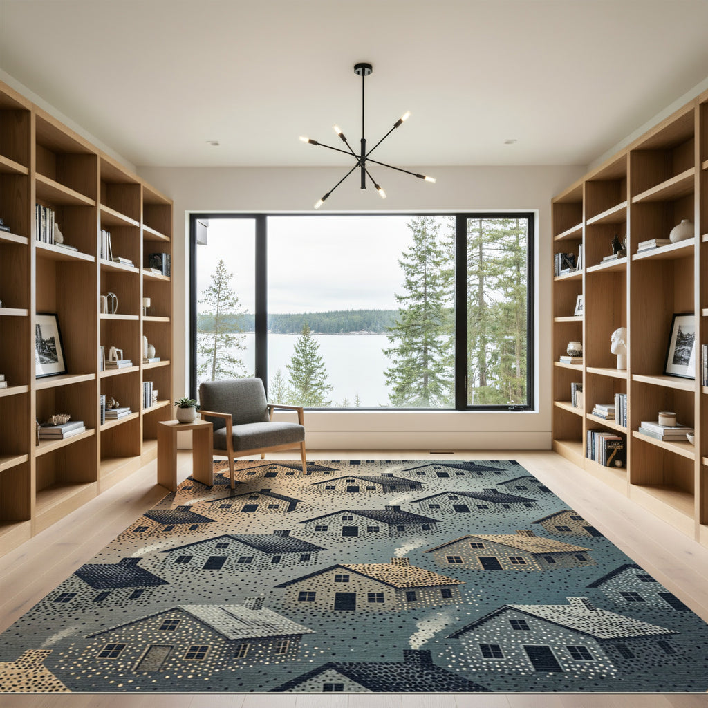 Cozy Neighborhood Village Textured Houses Rug