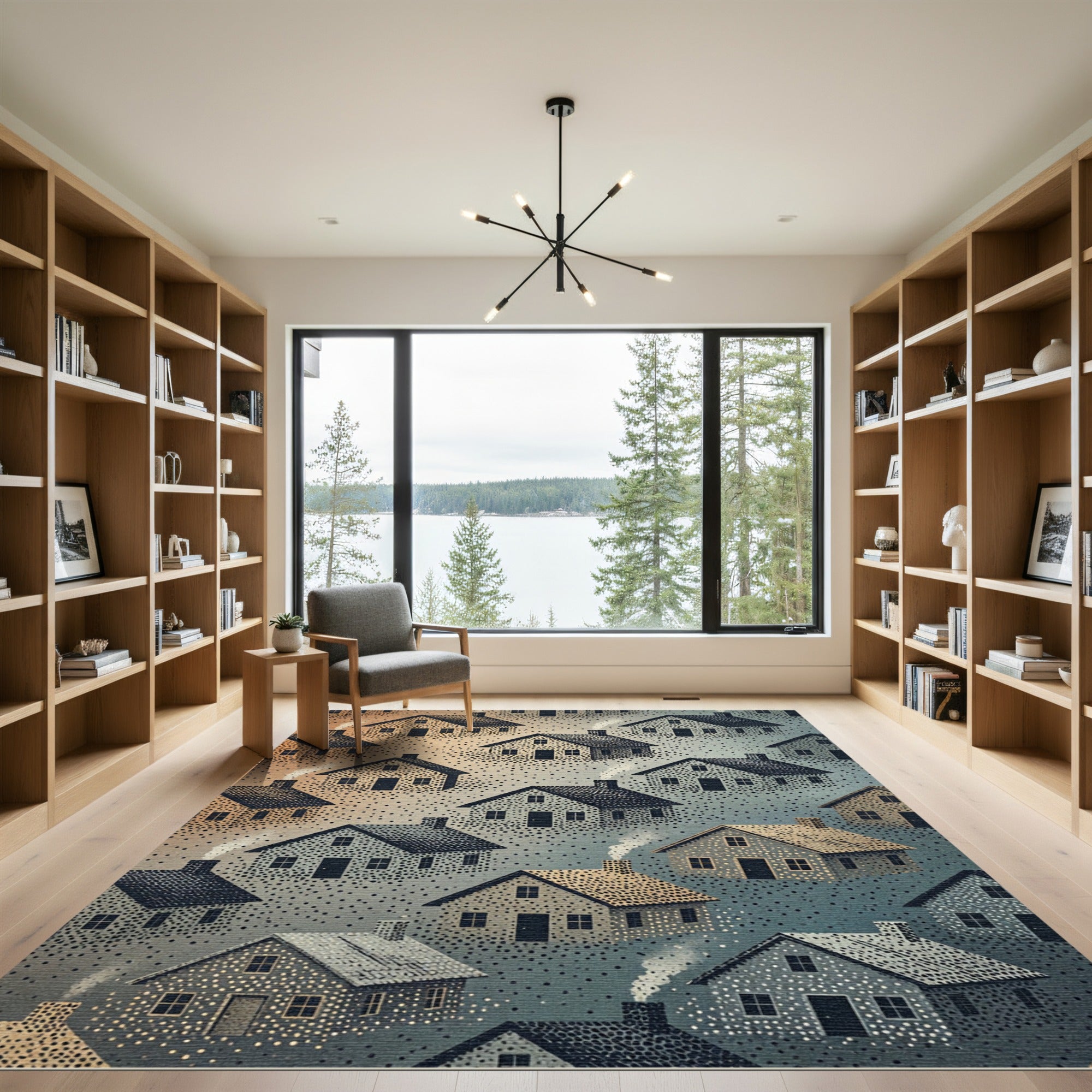 Cozy Neighborhood Village Textured Houses Rug