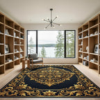 Ornate Golden Filigree Royal Medallion Rug