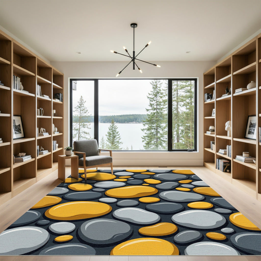 Golden Gray Pebble Composition Rug