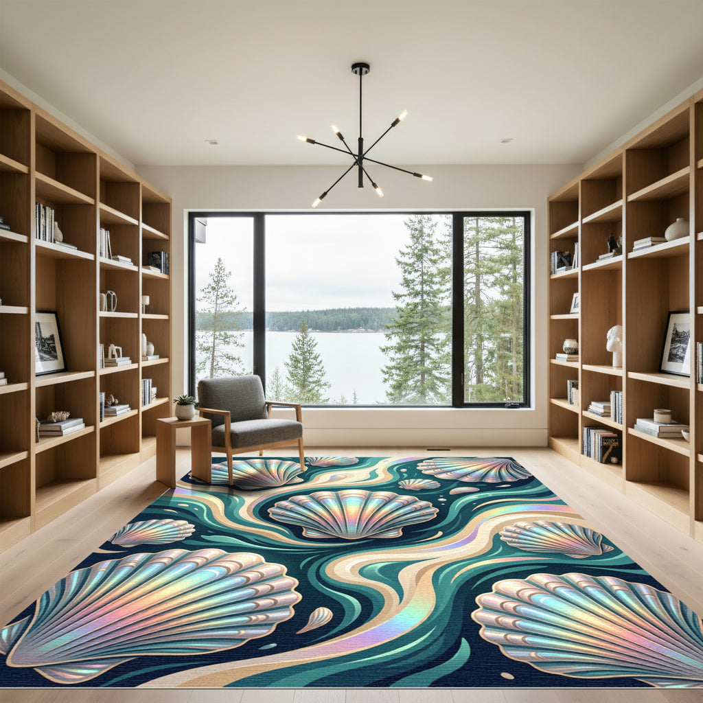 Iridescent Seashell Wave Art Decor Rug