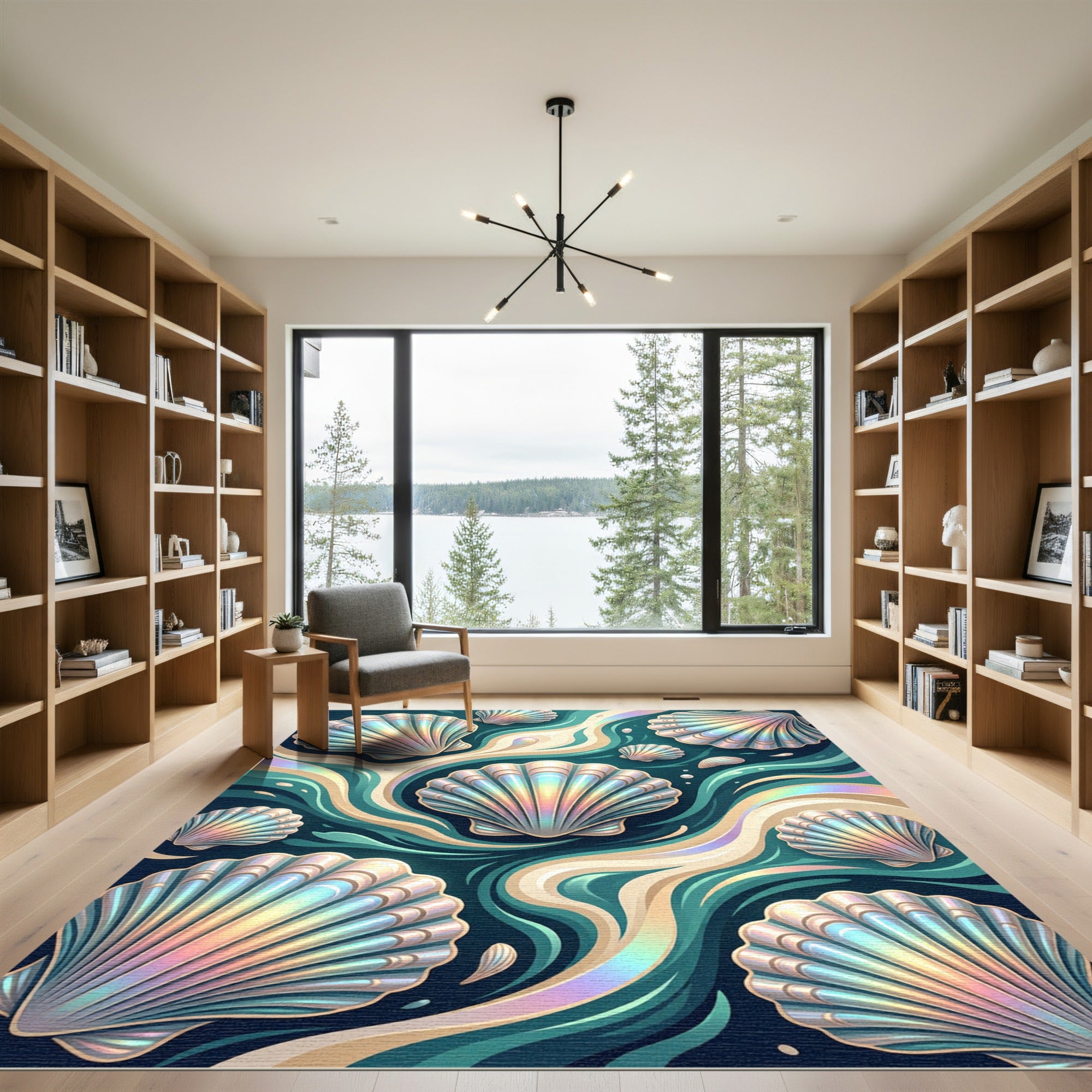 Iridescent Seashell Wave Art Decor Rug