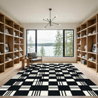 Modern Monochrome Grid Geometric Rug
