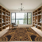Elegant Golden Geometric Lantern Medallion Rug