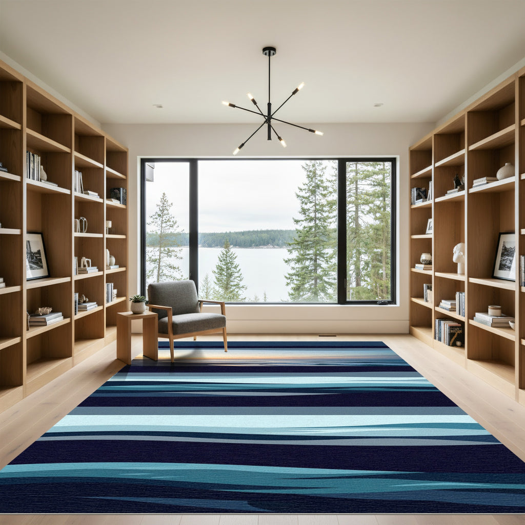 Modern Ombre Blue Ocean Wave Rug
