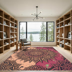 Ornate Peach and Burgundy Mandala Rug
