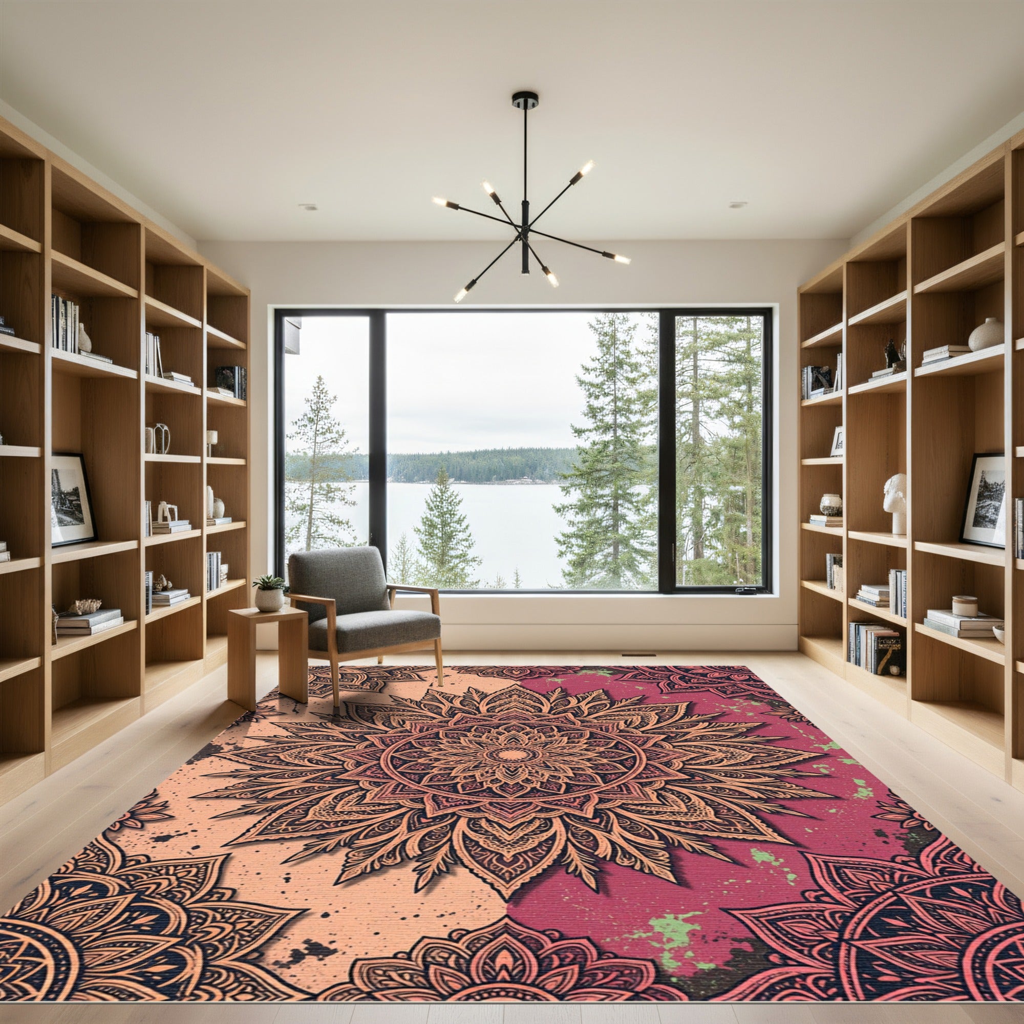 Ornate Peach and Burgundy Mandala Rug