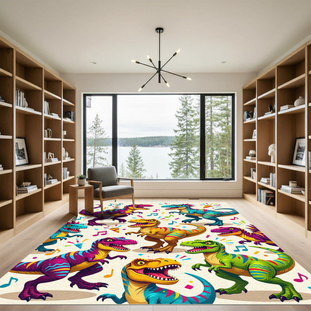 Playful Colorful Dinosaur Party Reptile Illustration Rug