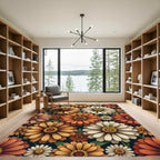 Earthy Orange and Cream Zinnia Floral Rug