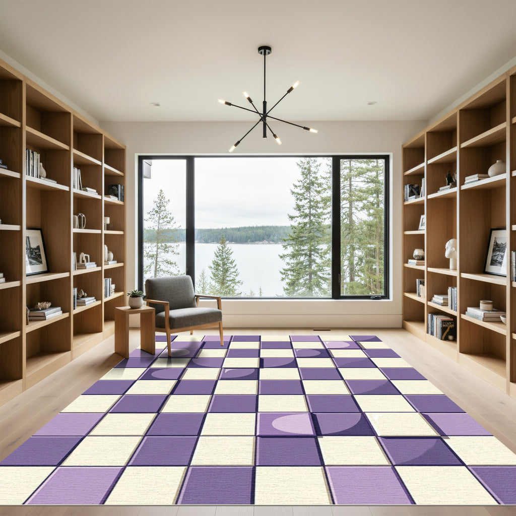 Lavender Cream Tile Check Rug