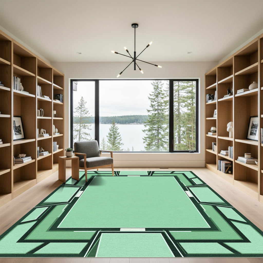 Mint Green Geometric Layered Frame Rug