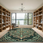 Dark Green Filigree Floral Medallion Rug