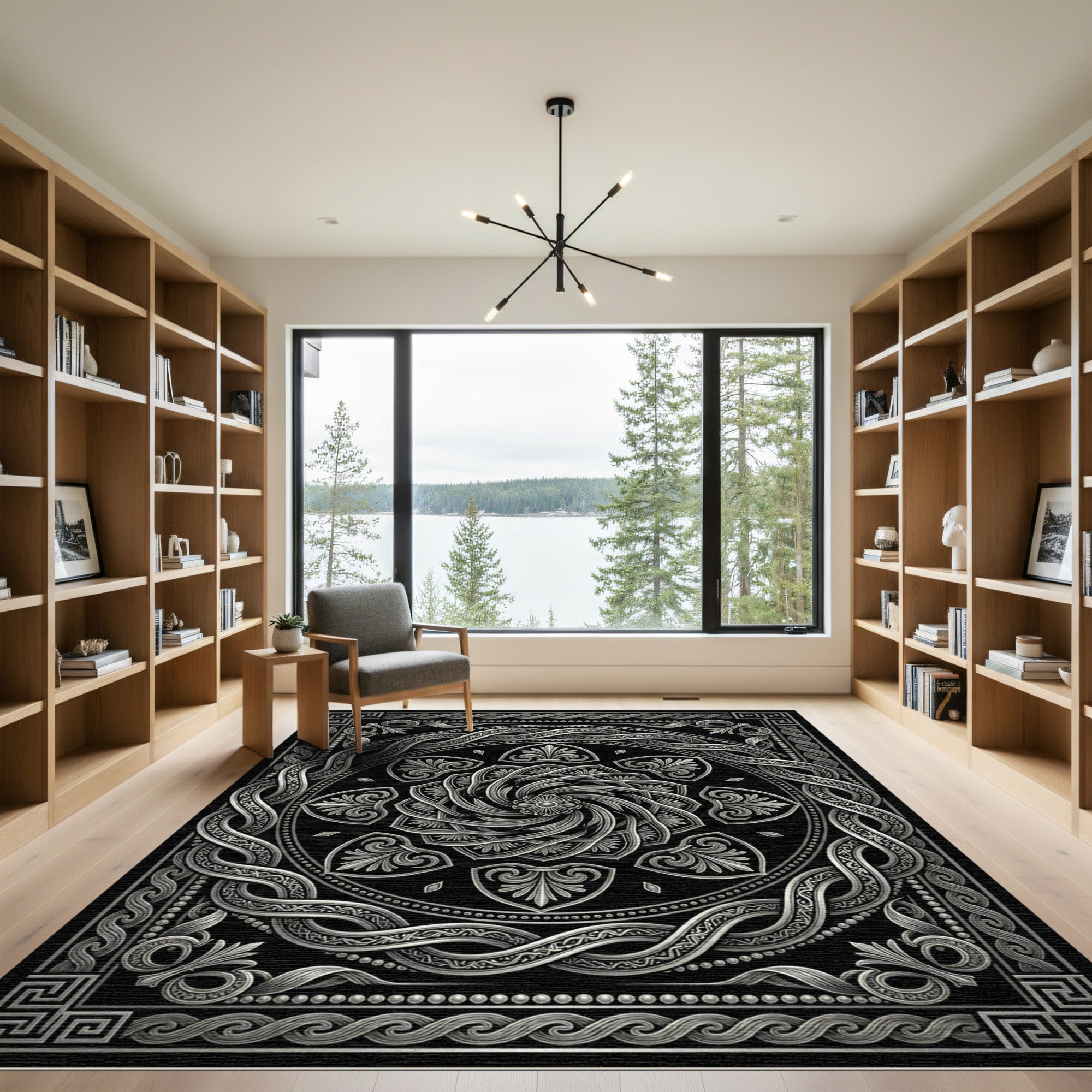 Antique Silver Intricate Mandala Border Rug