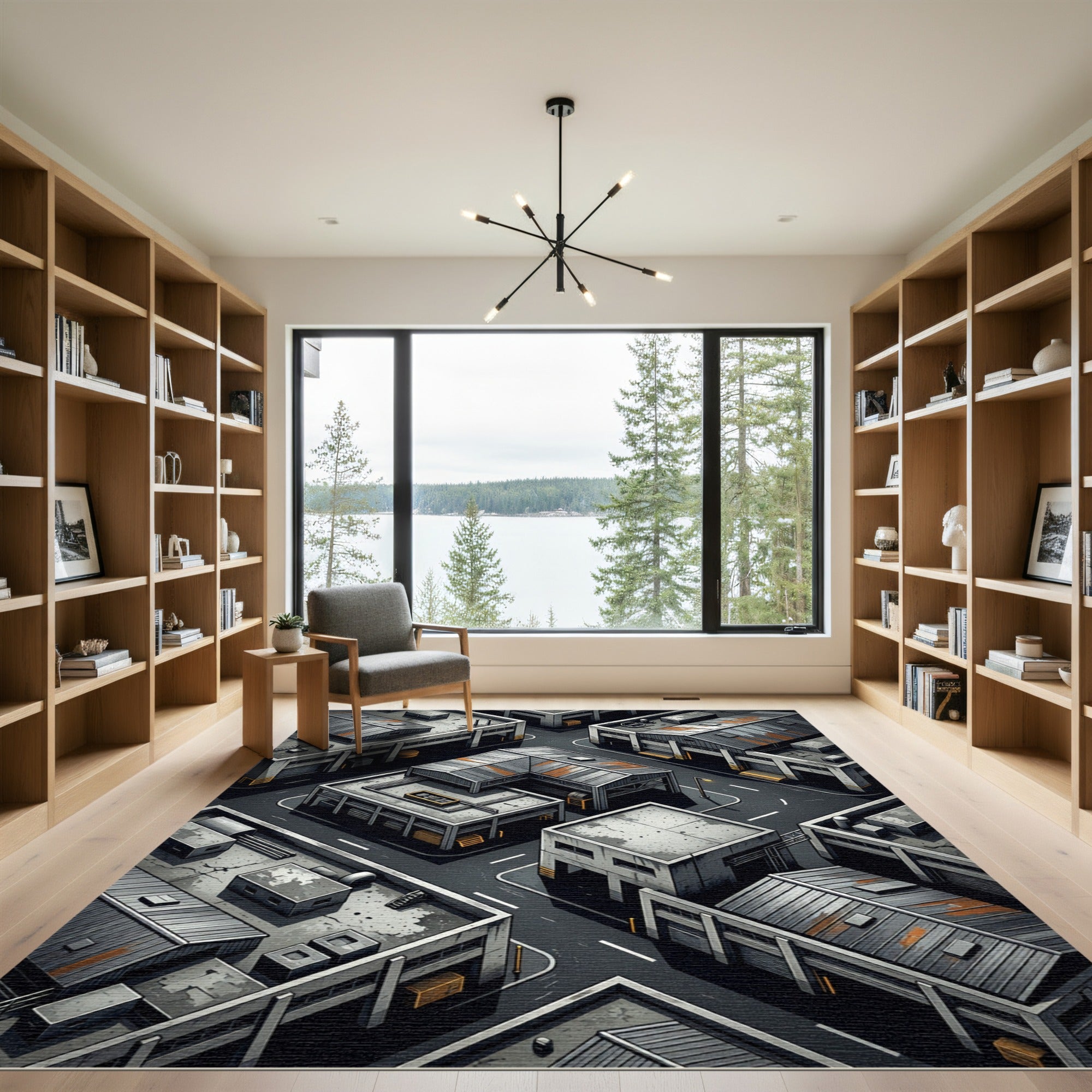 Industrial Cityscape Isometric Aerial View Rug