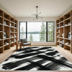 Bold Black Ink Brush Stroke Rug