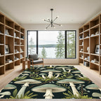 Sage Botanical Mushroom Woodland Forest Scene Rug