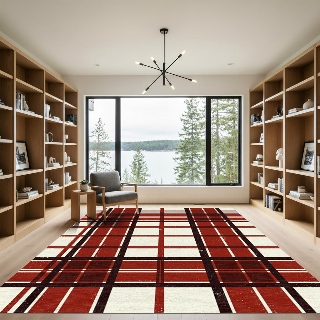 Crimson Tartan Geometric Plaid Rug