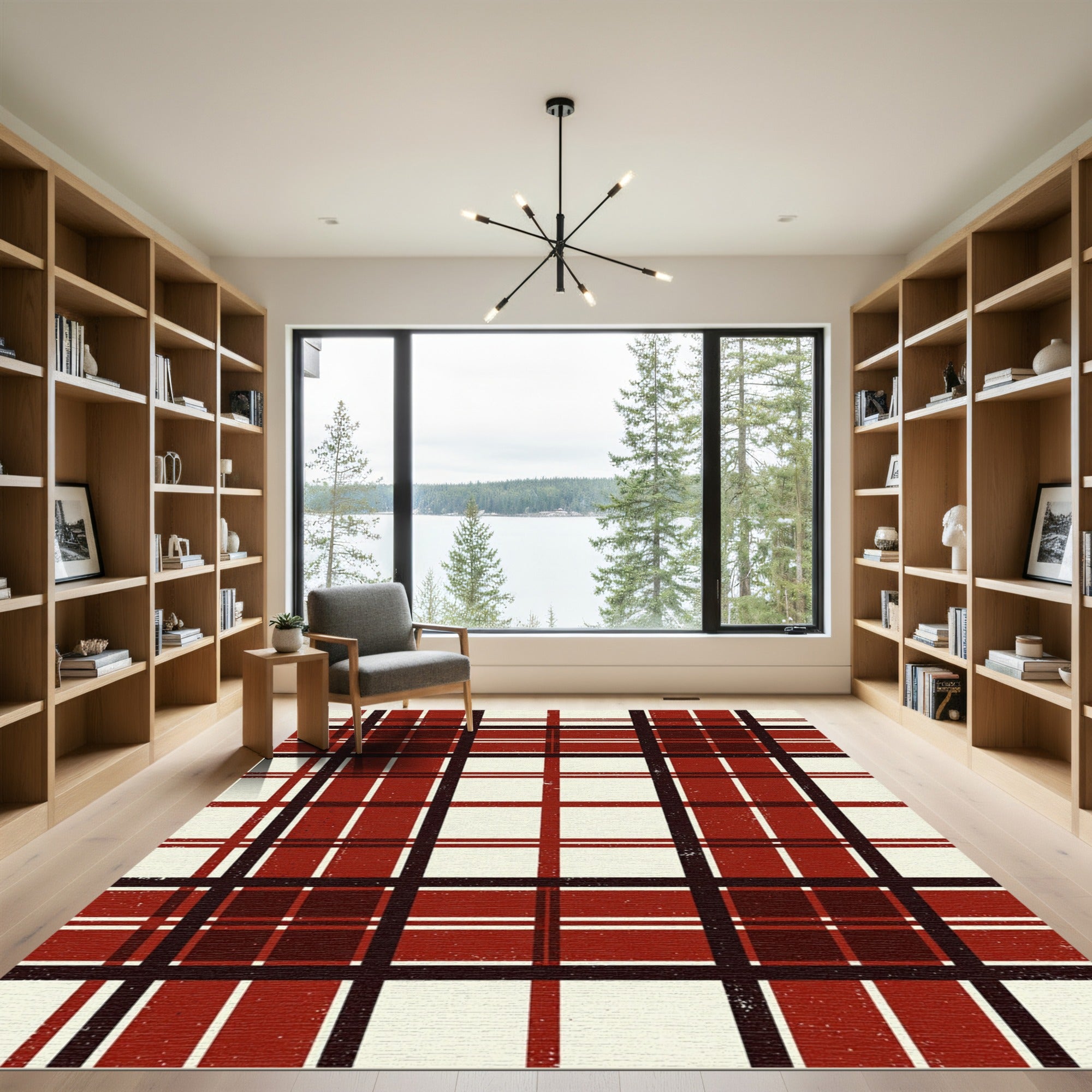 Crimson Tartan Geometric Plaid Rug
