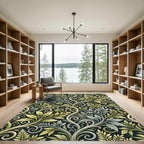 Elegant Sage and Gold Botanical Flourish Rug
