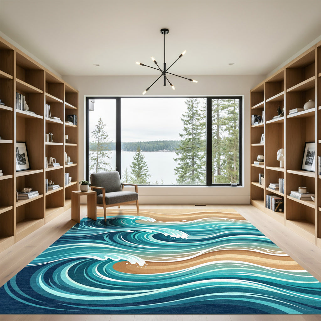 Abstract Teal Ocean Wave Sand Rug