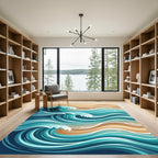 Abstract Teal Ocean Wave Sand Rug