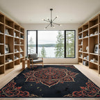 Midnight Crimson Floral Medallion Rug