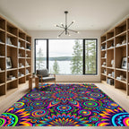 Neon Psychedelic Kaleidoscope Floral Medallion Rug