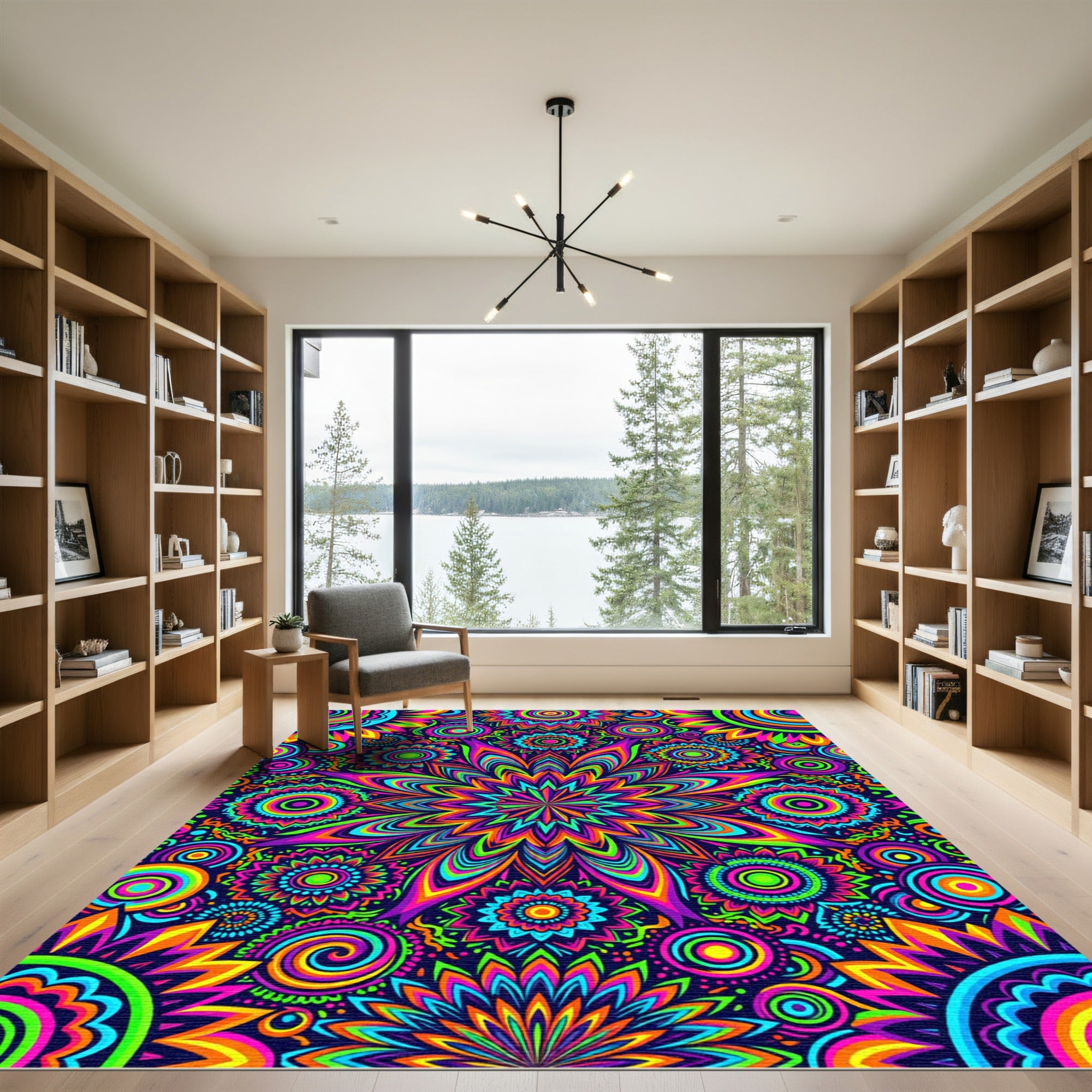 Neon Psychedelic Kaleidoscope Floral Medallion Rug