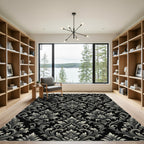 Ornate Black And Gray Damask Scroll Rug