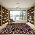 Deep Red Floral Medallion Fish Rug
