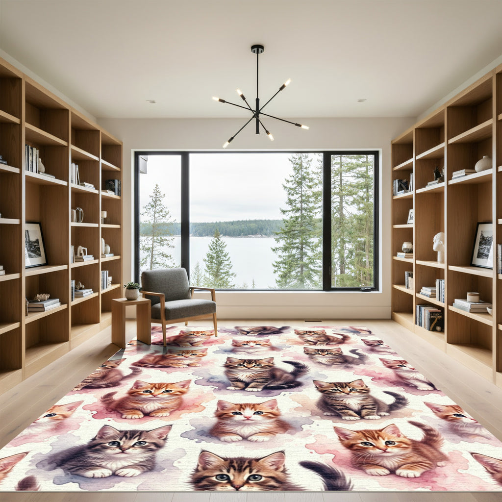 Whimsical Watercolor Kittens Delightful Composition Rug
