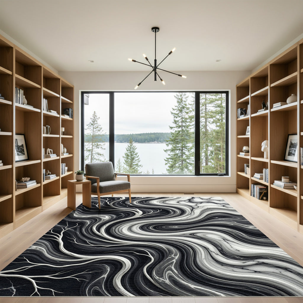 Monochromatic Abstract Swirl Branches Rug