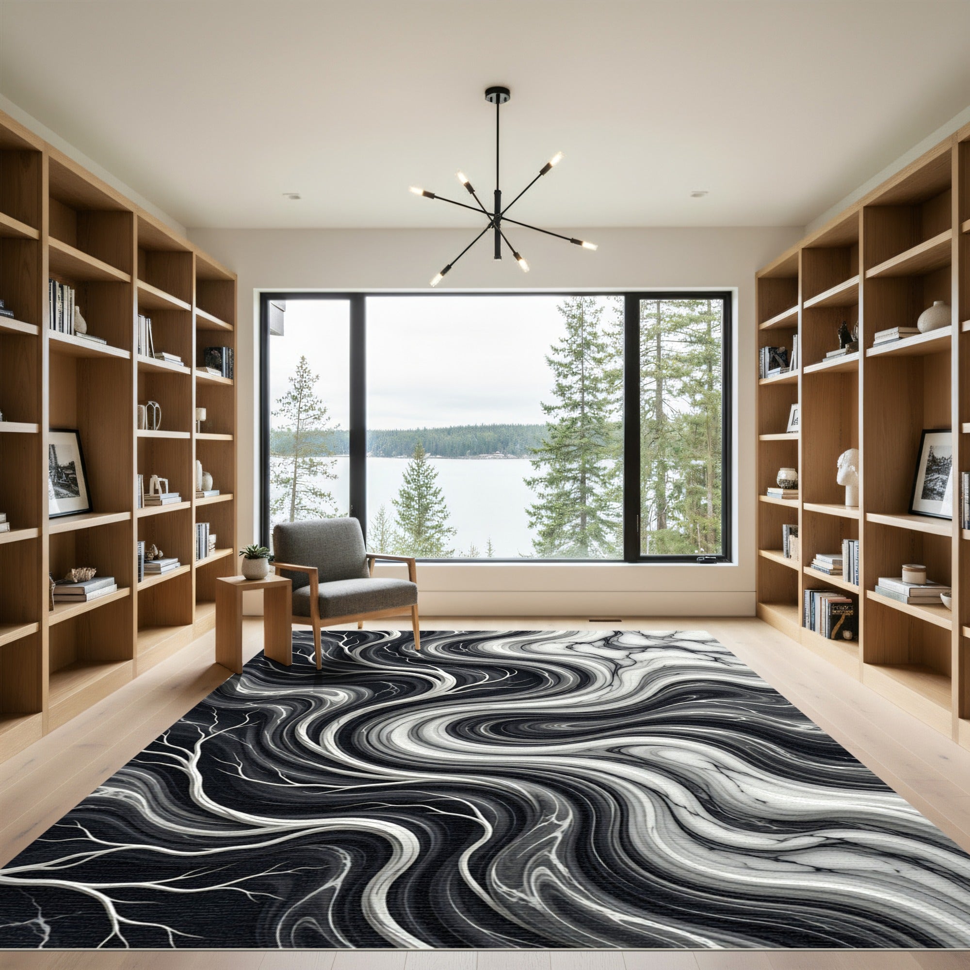 Monochromatic Abstract Swirl Branches Rug