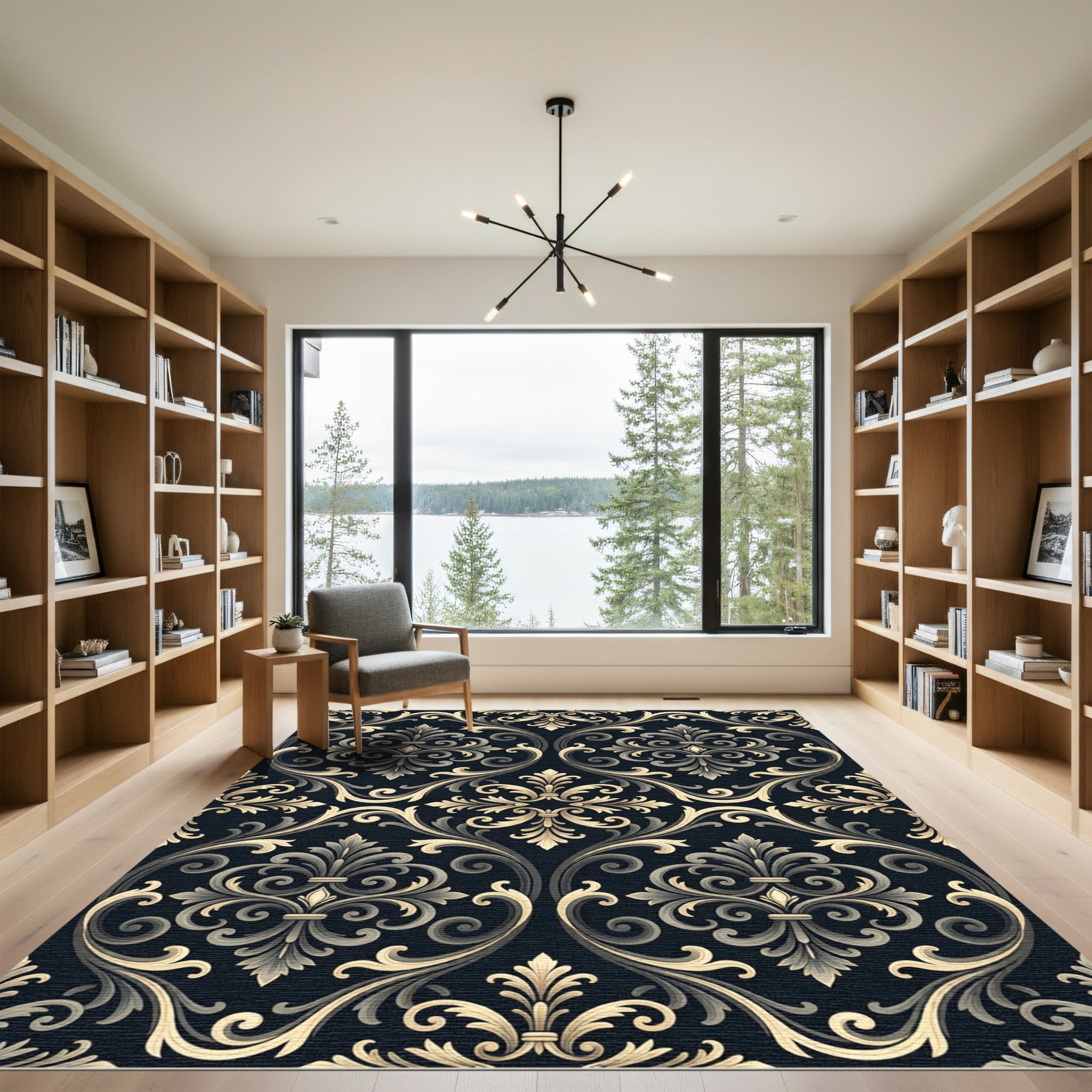 Classic Acanthus Scrollwork Dark Floral Rug
