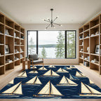 Classic Navy Blue Sailing Boat Nautical Rug