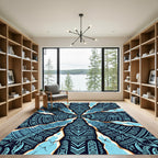 Electric Blue Geometric Cracked Mandala Rug